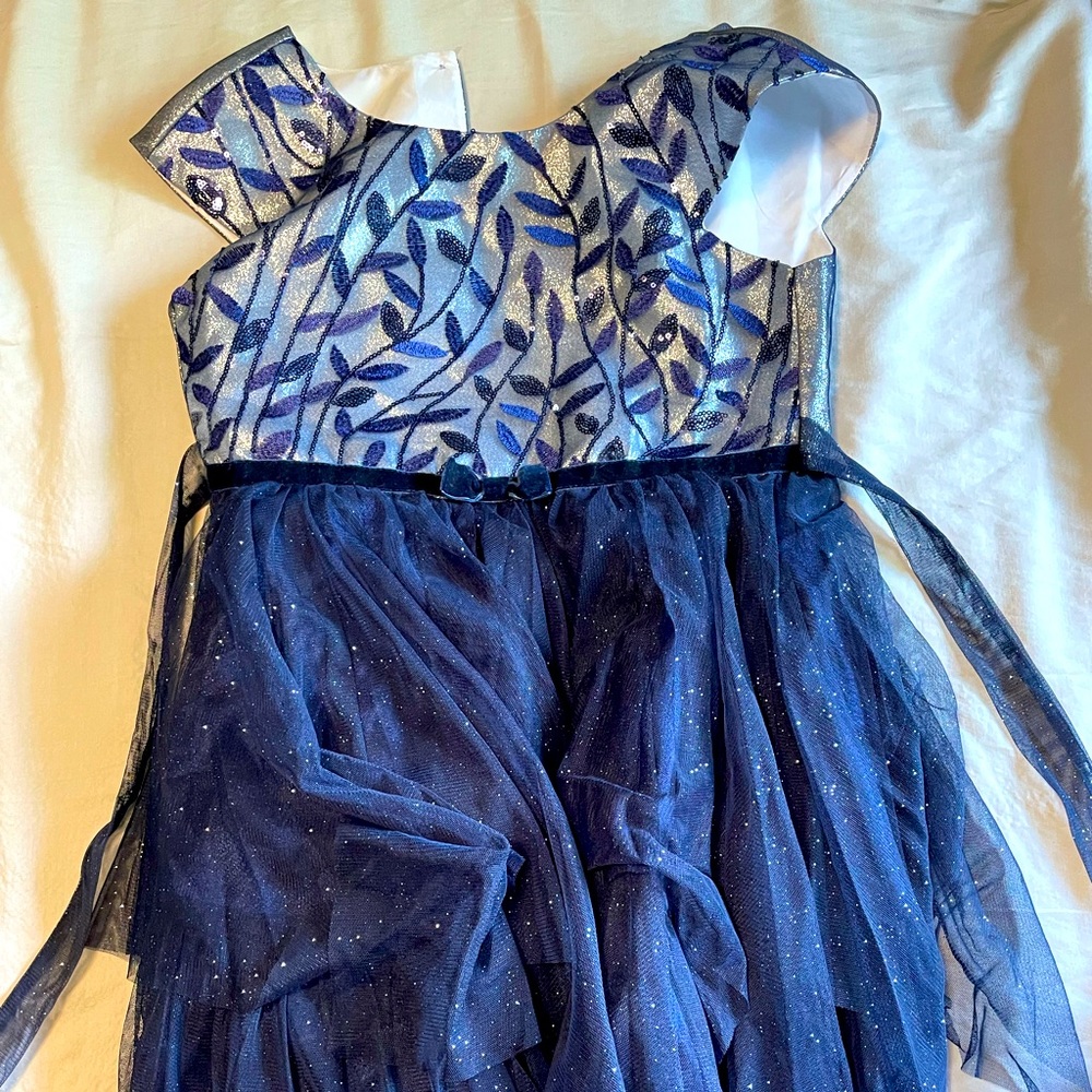 Girls party dress sz 12 navy silver